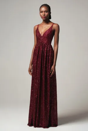 A-Line Floor Length Sequined Dress CB0408