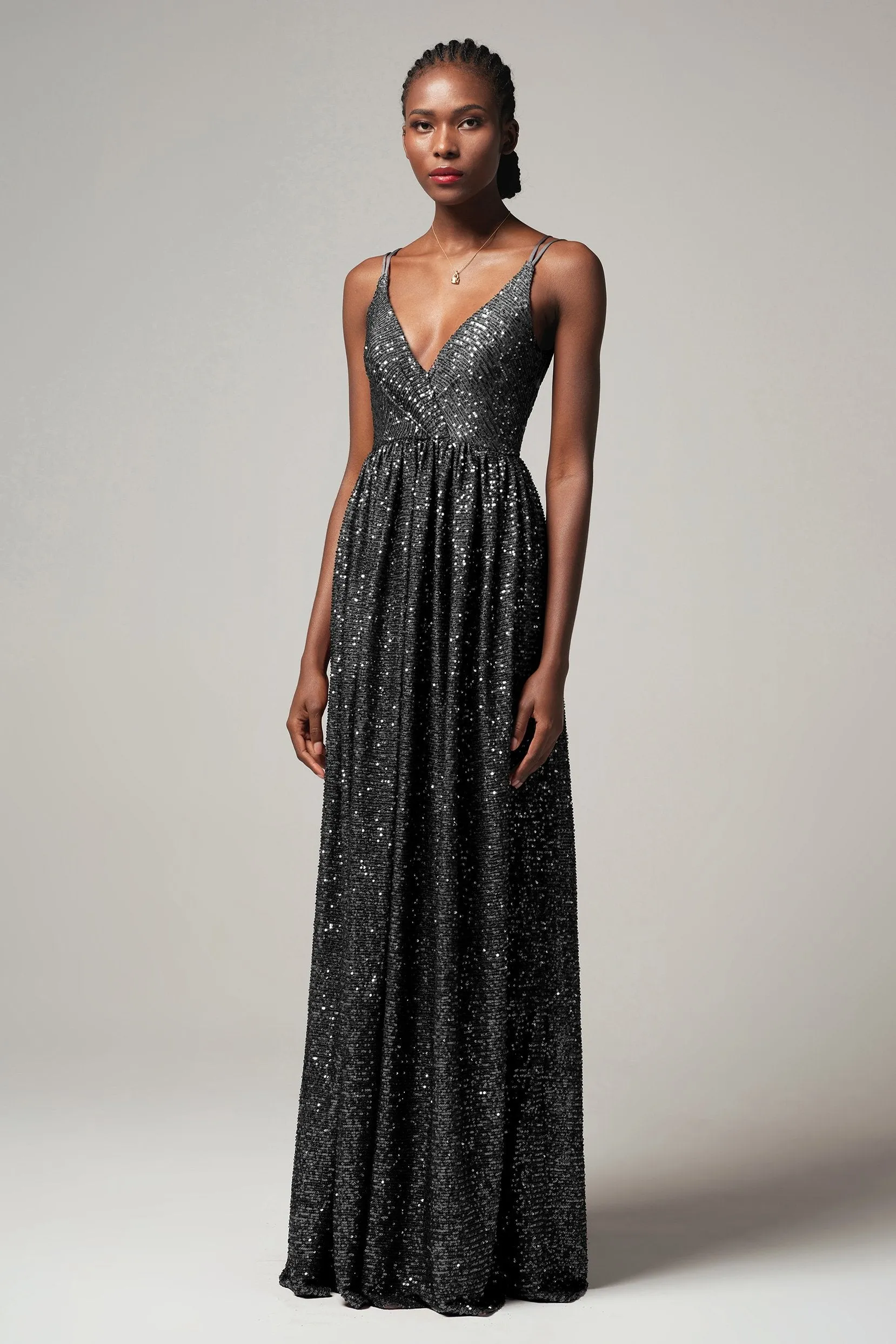 A-Line Floor Length Sequined Dress CB0408