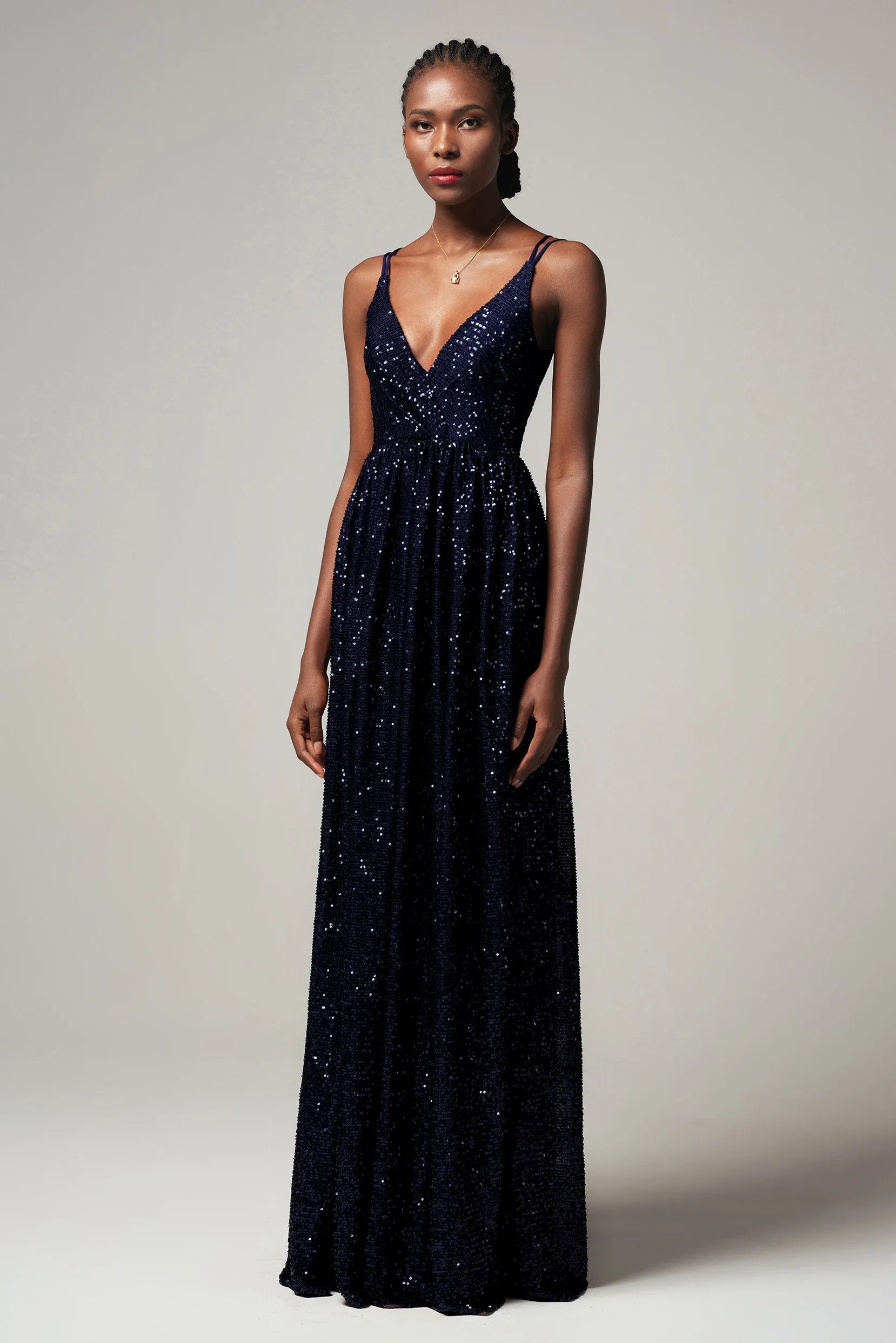 A-Line Floor Length Sequined Dress CB0408