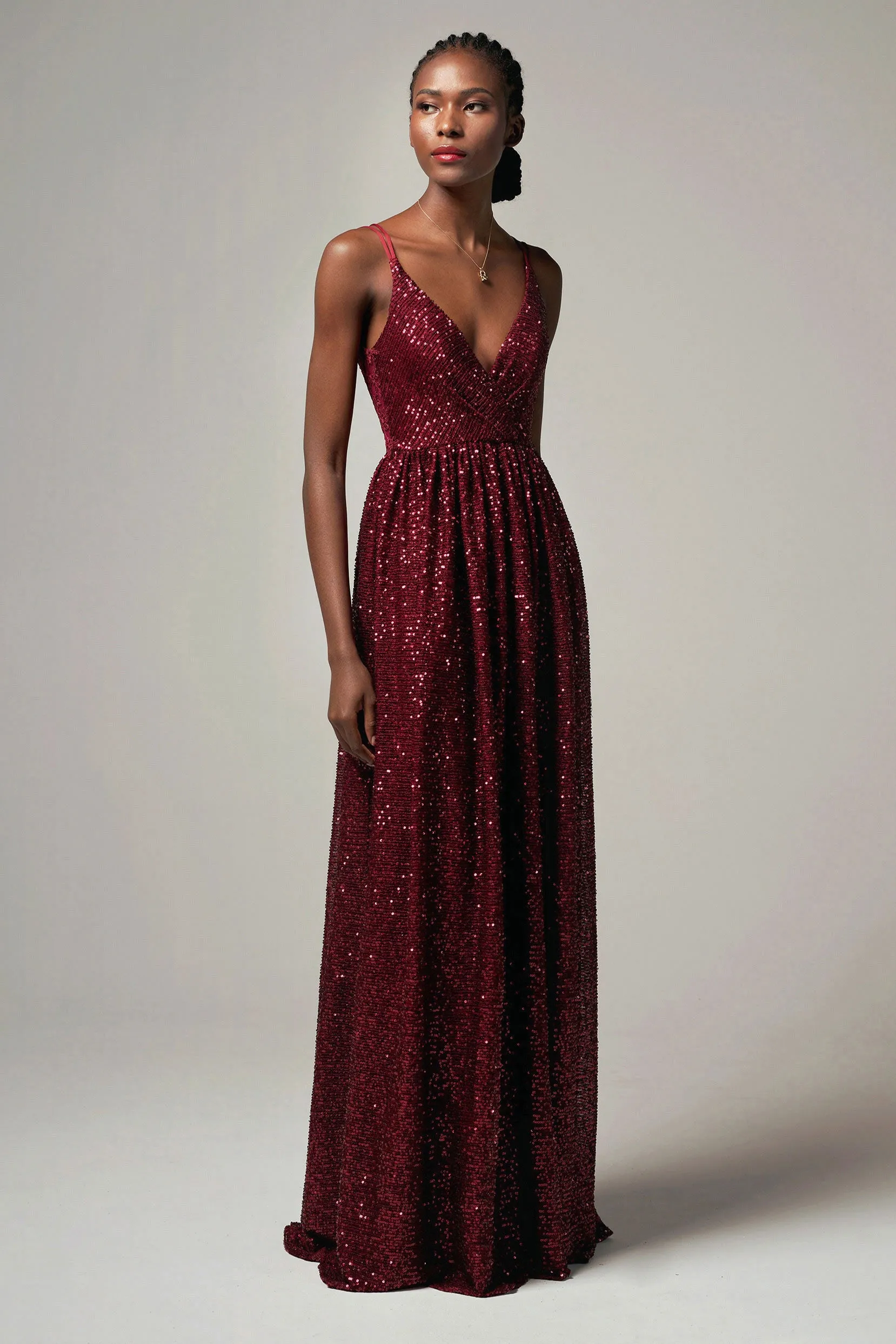 A-Line Floor Length Sequined Dress CB0408