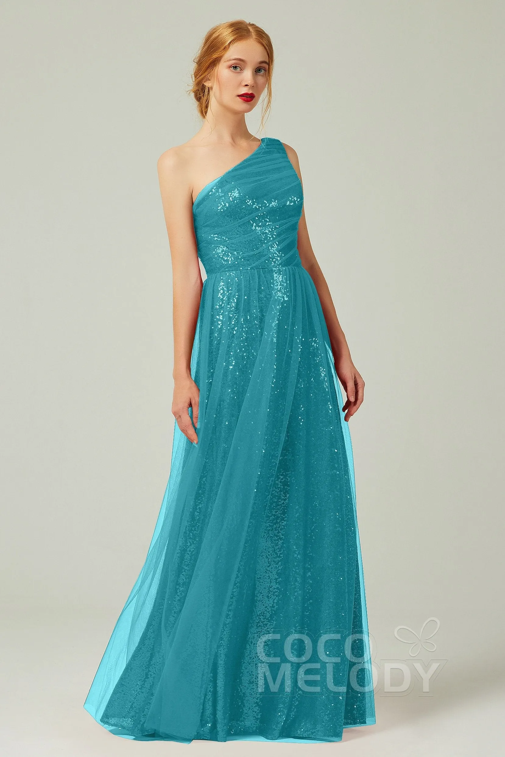 A-Line Floor Length Tulle Sequined Bridesmaid Dress CB0342