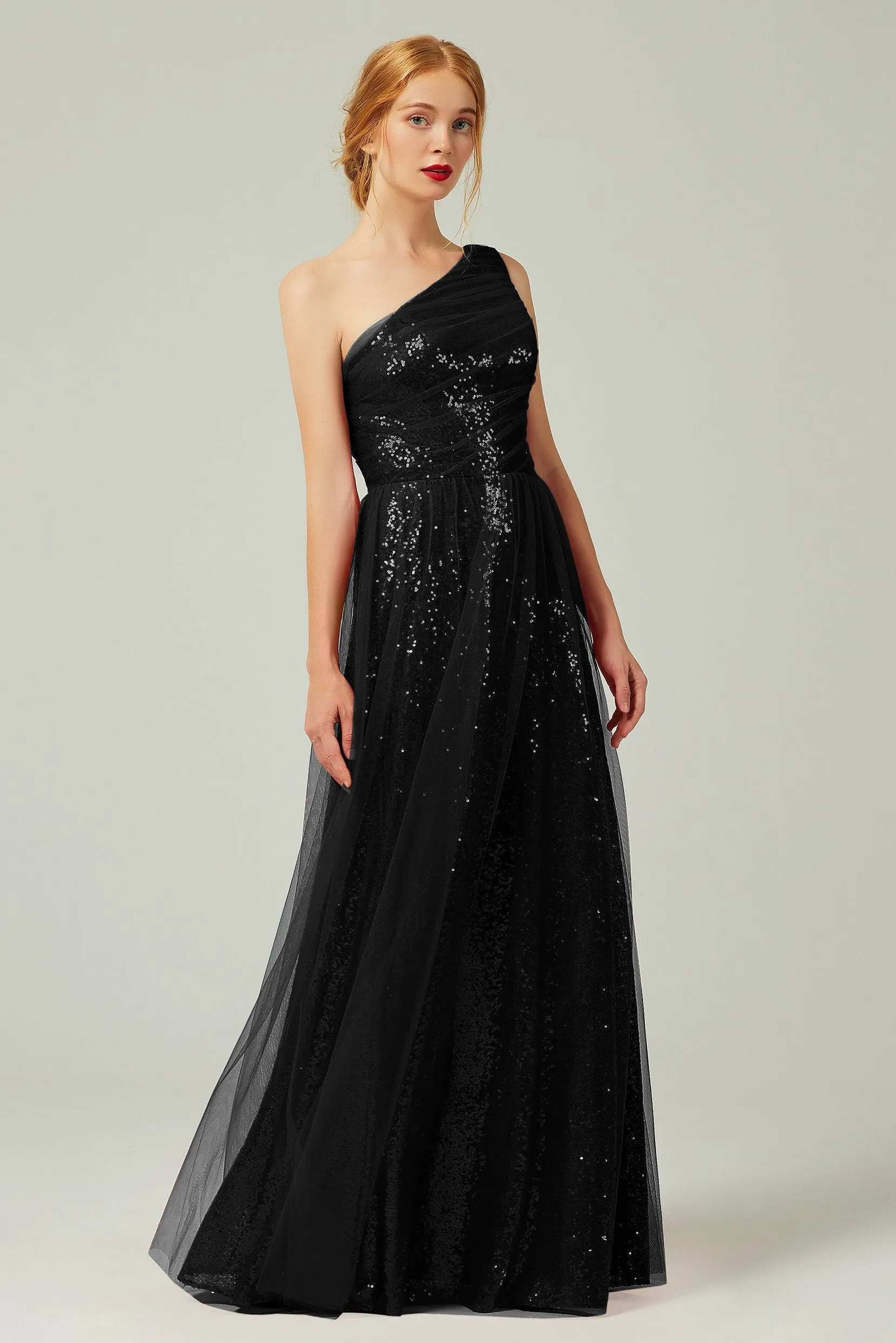 A-Line Floor Length Tulle Sequined Bridesmaid Dress CB0342