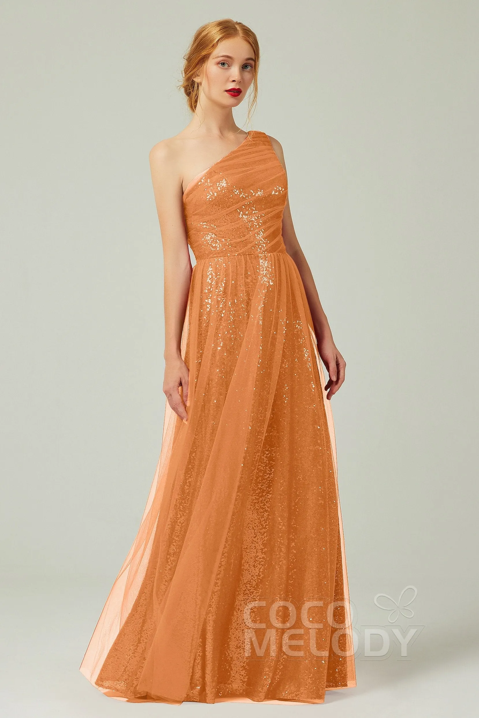 A-Line Floor Length Tulle Sequined Bridesmaid Dress CB0342