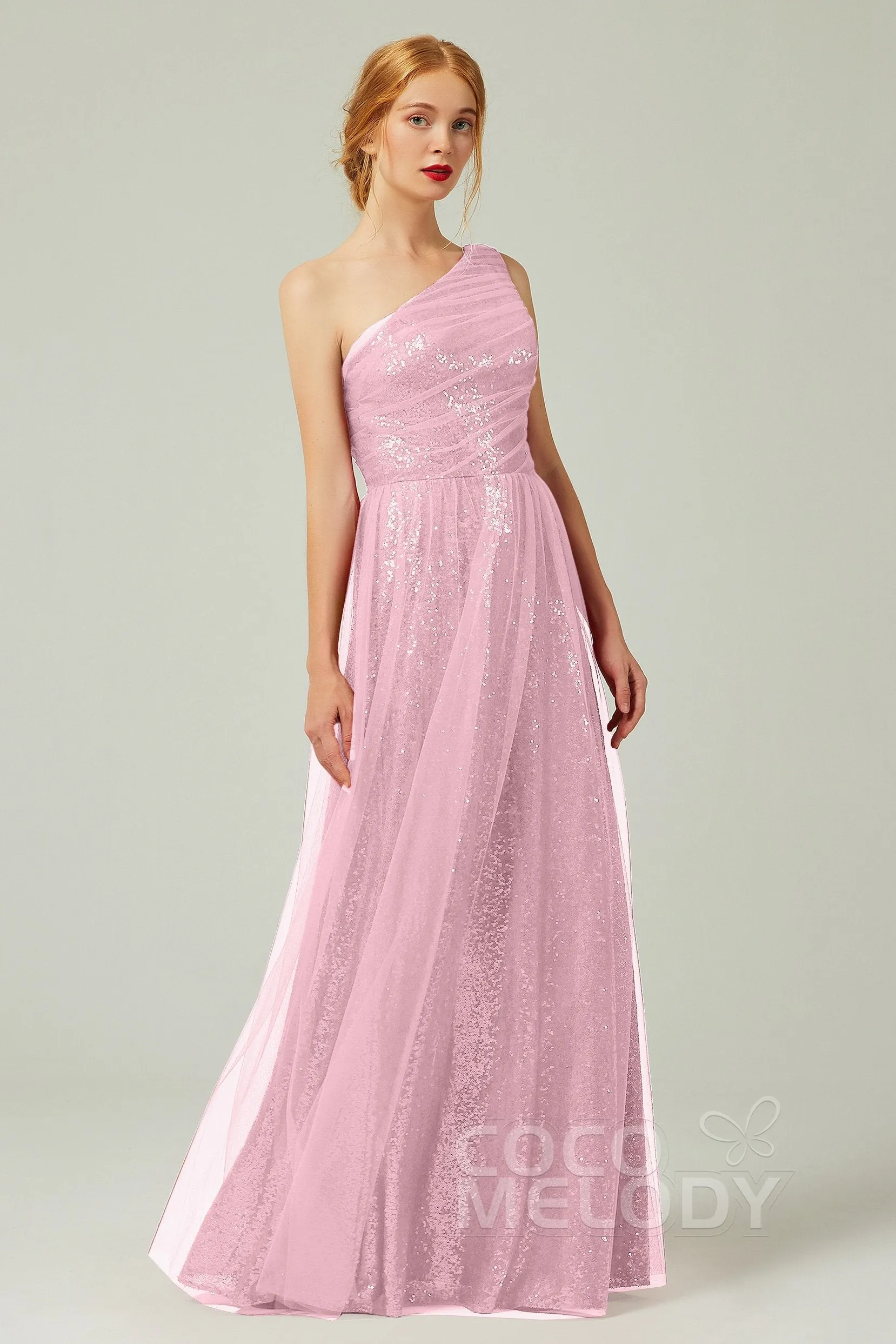 A-Line Floor Length Tulle Sequined Bridesmaid Dress CB0342