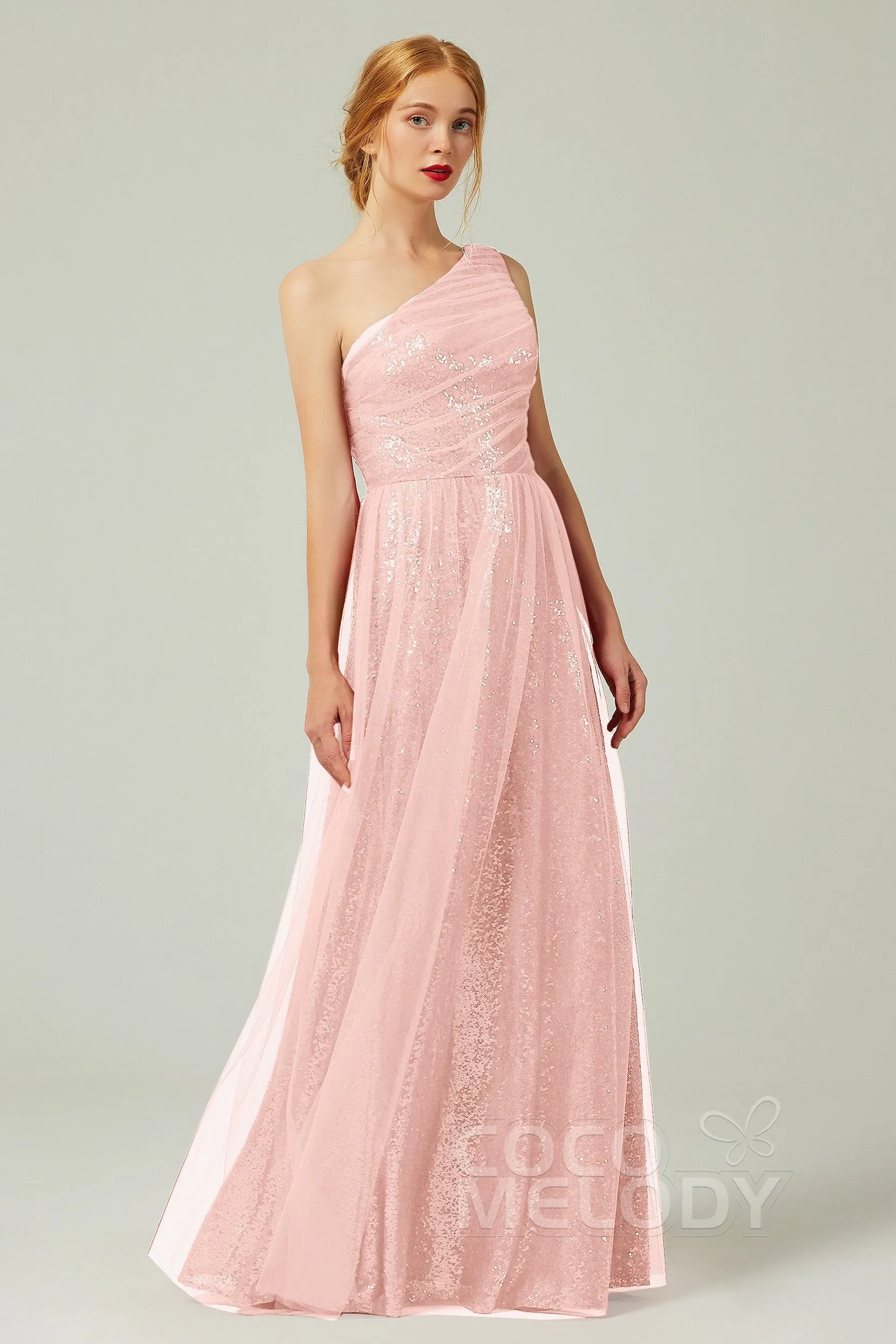 A-Line Floor Length Tulle Sequined Bridesmaid Dress CB0342