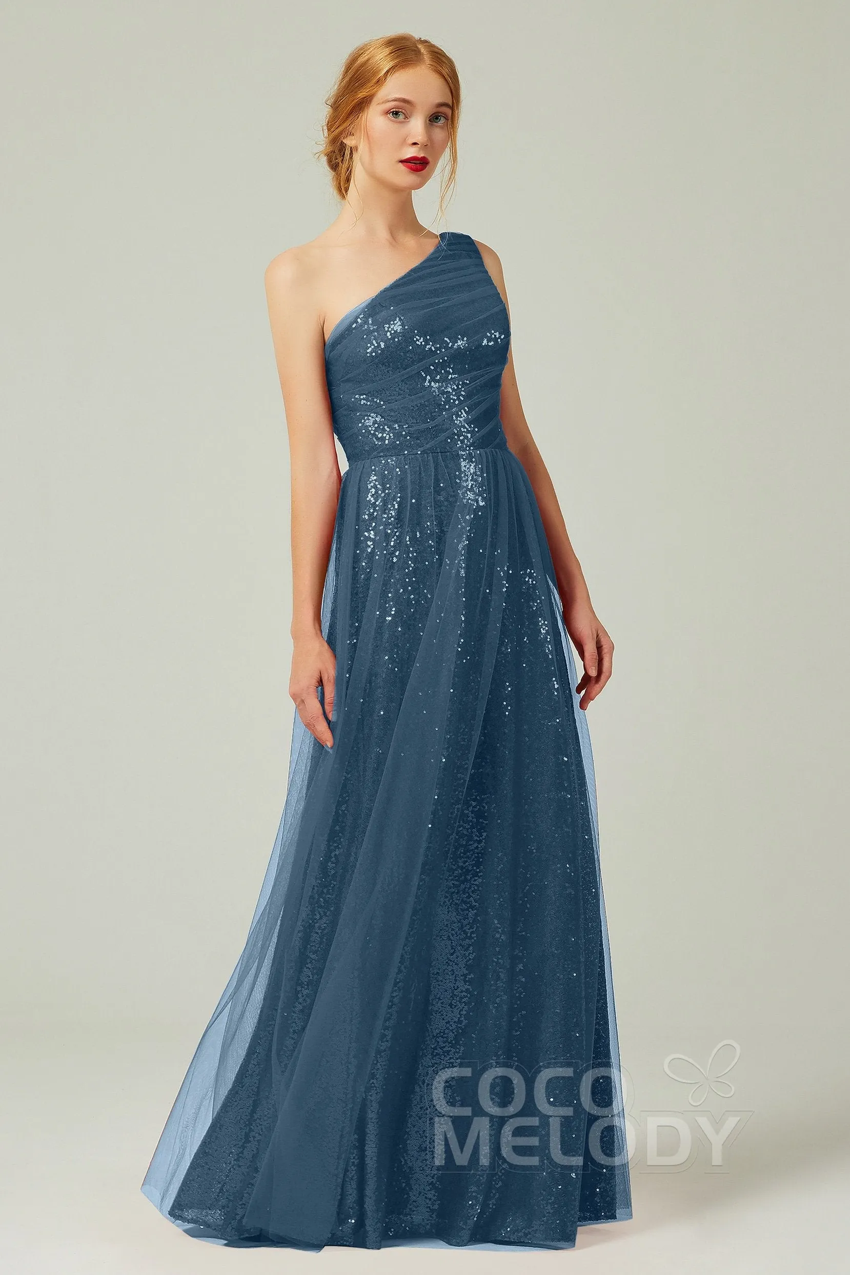 A-Line Floor Length Tulle Sequined Bridesmaid Dress CB0342