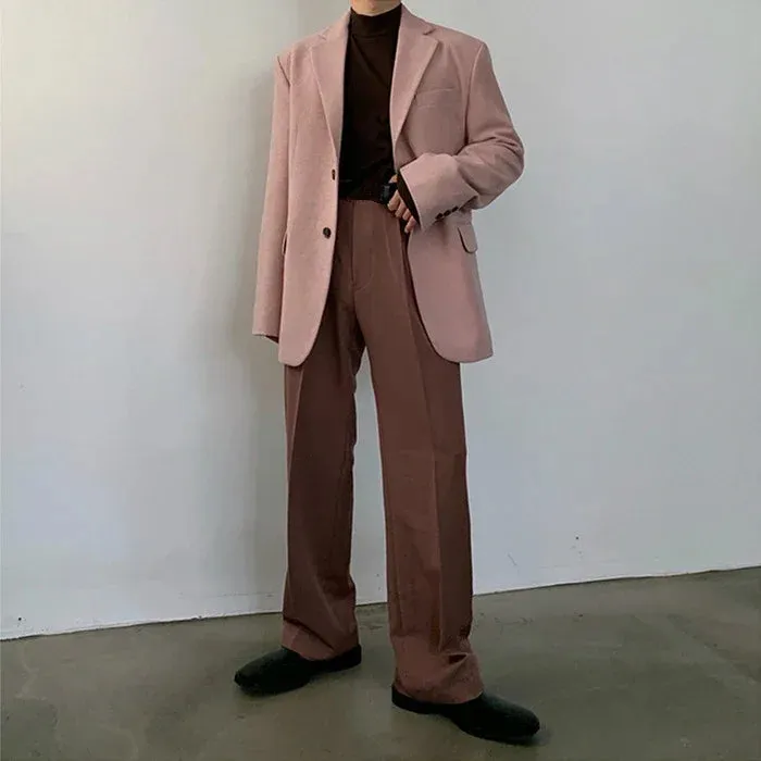 Aidase Fashion Men Suit Jacket Spring Casual Long Sleeve Man Suit Blazer Vintage Button Up Top Cute Pink Party Office Blazers Oversize