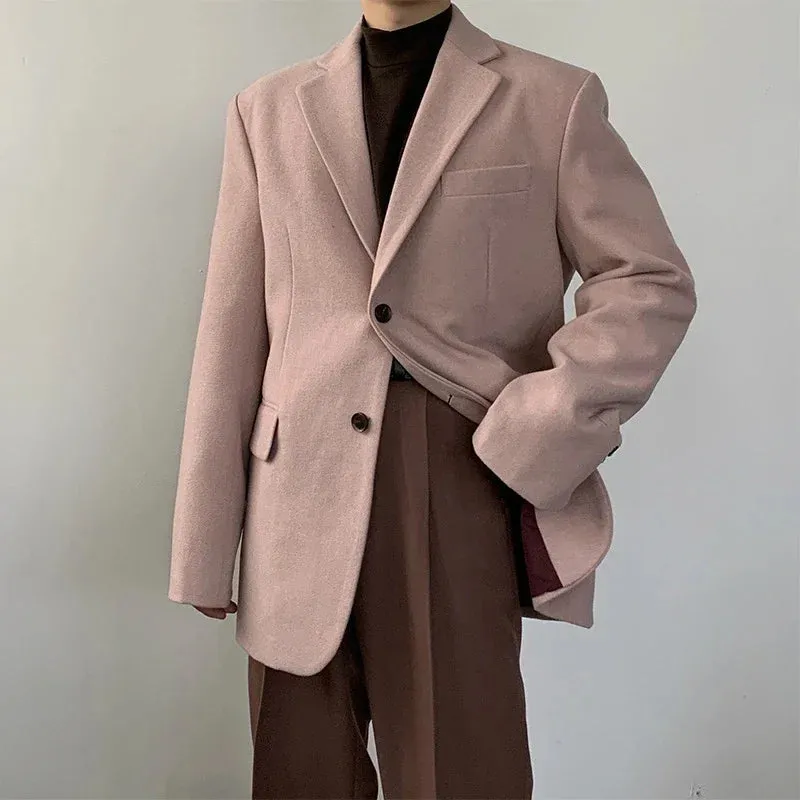 Aidase Fashion Men Suit Jacket Spring Casual Long Sleeve Man Suit Blazer Vintage Button Up Top Cute Pink Party Office Blazers Oversize