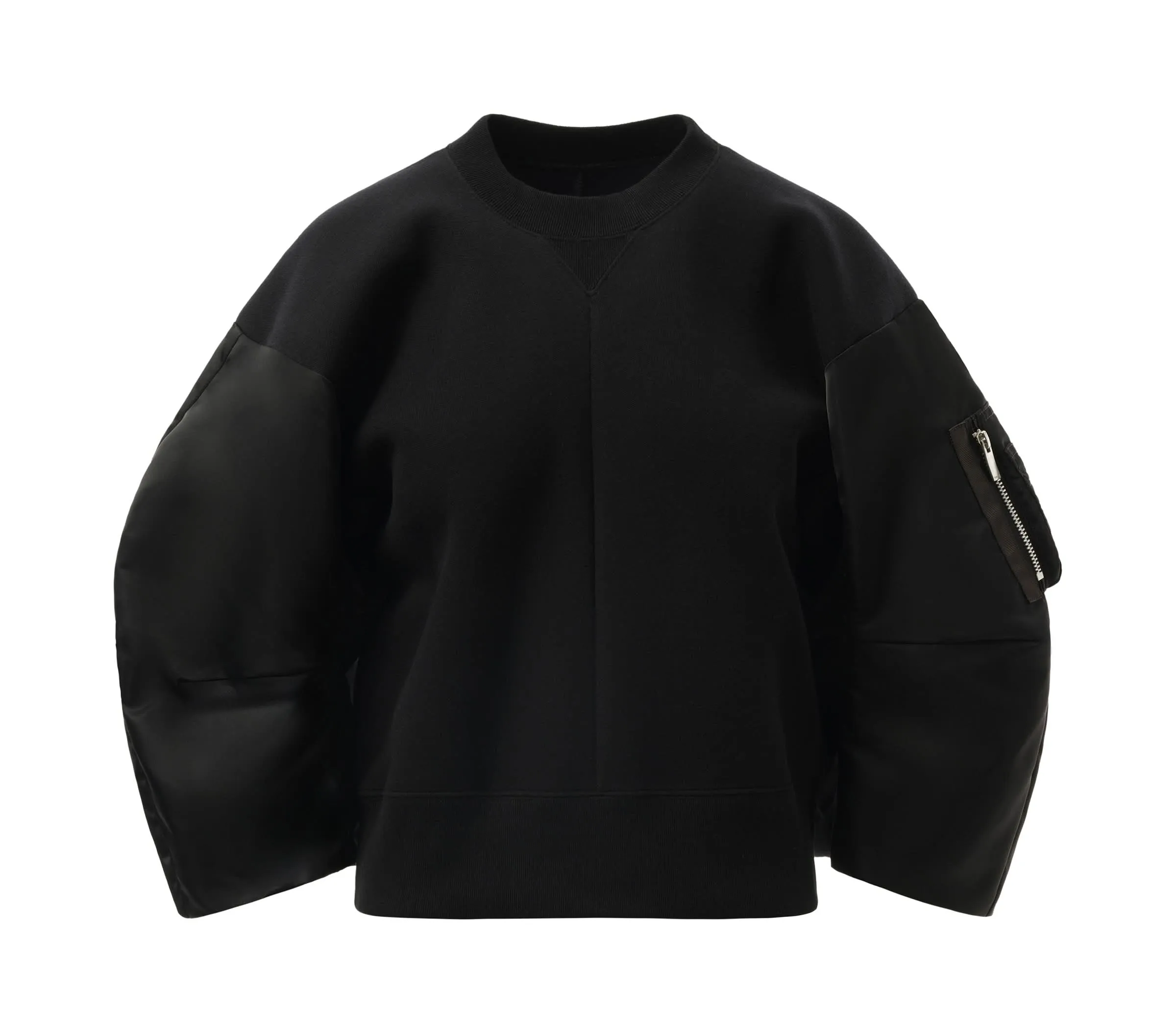 Balloon Sleeve Nylon Twill x Sponge Sweatshirt in Black