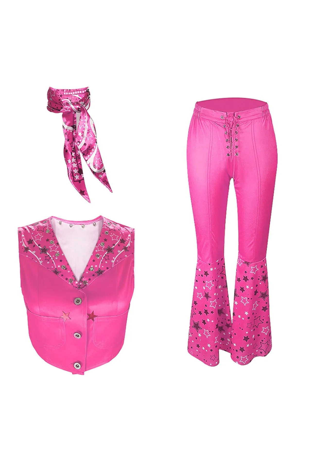 Barbie Pentagram Print Vest Flares Long Pants Suits