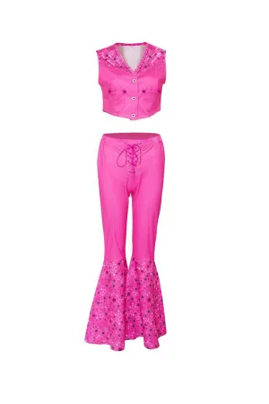 Barbie Pentagram Print Vest Flares Long Pants Suits