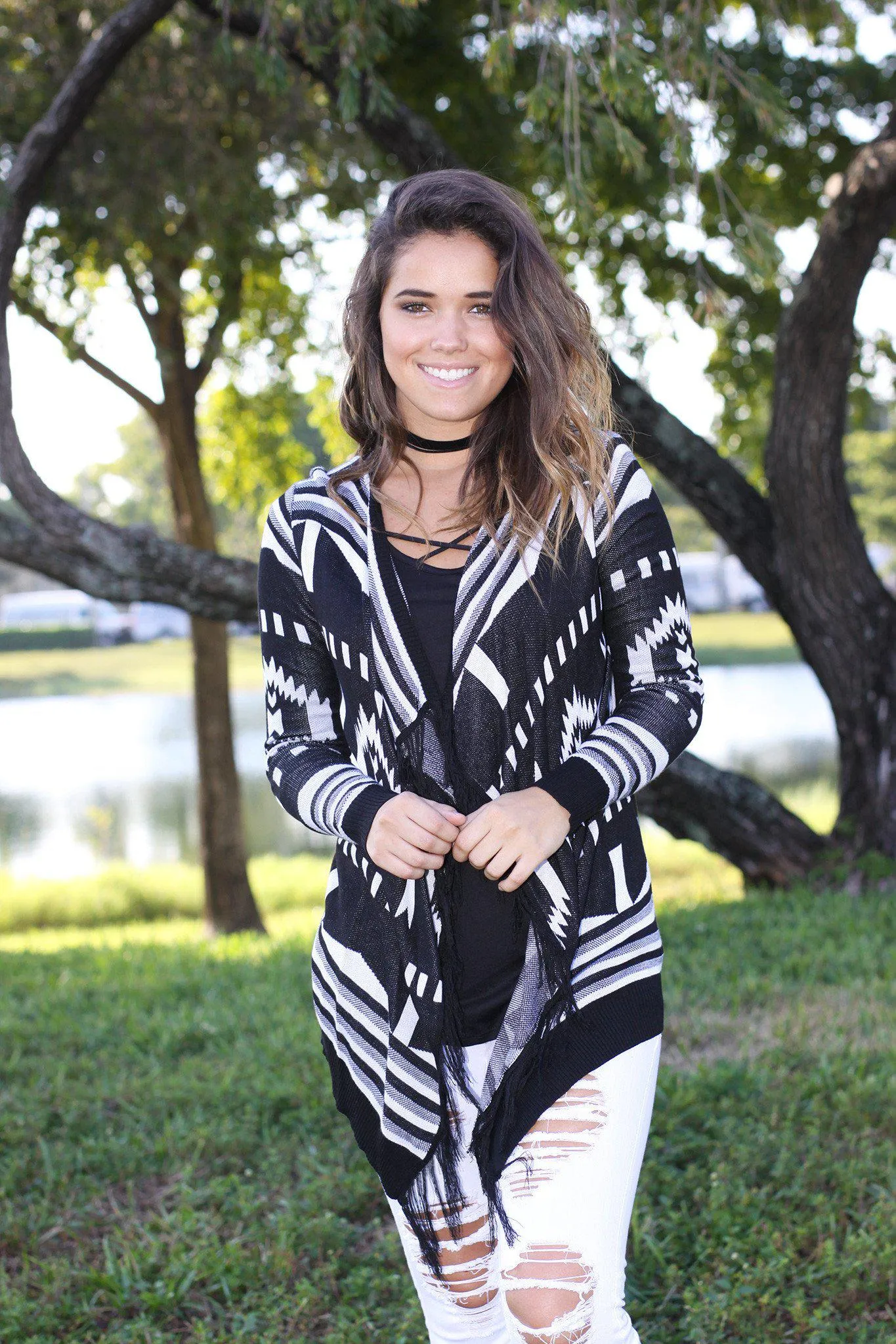 Black and White Fringe Cardigan