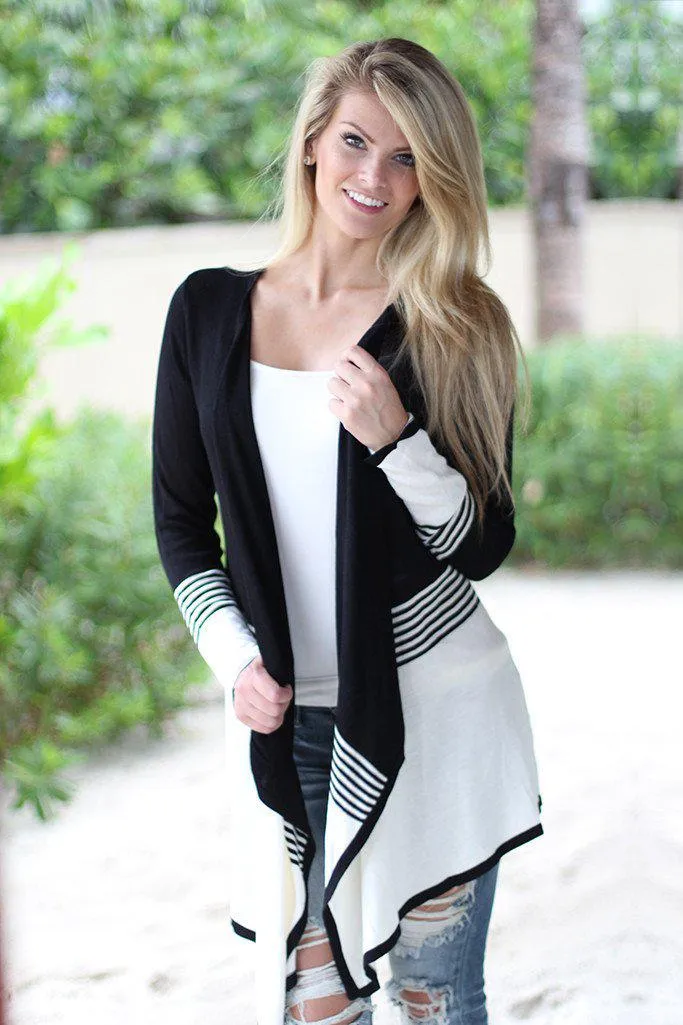 Black And White Open Cardigan