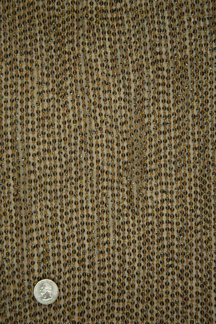 Black Dark Gold Sequins & Beads on Silk Chiffon Fabric