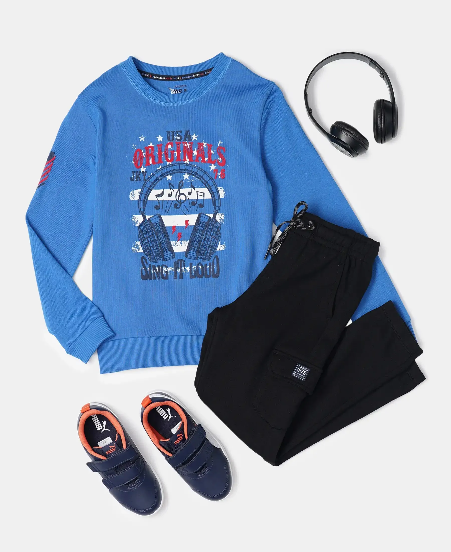 Boy's Super Combed Cotton Rich Graphic Printed Sweatshirt - Palace Blue