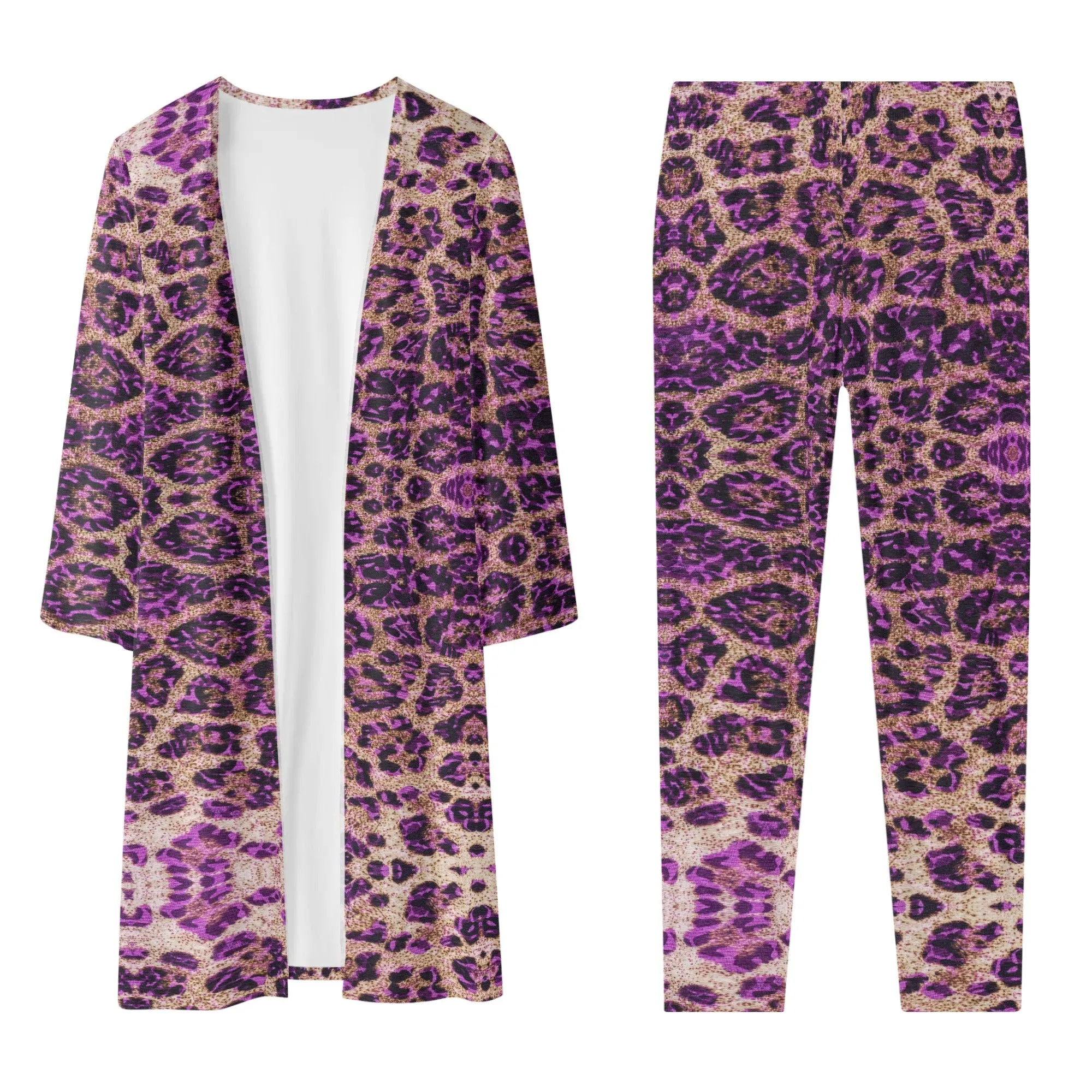 Cheetah Long Sleeve Cardigan and Leggings Set