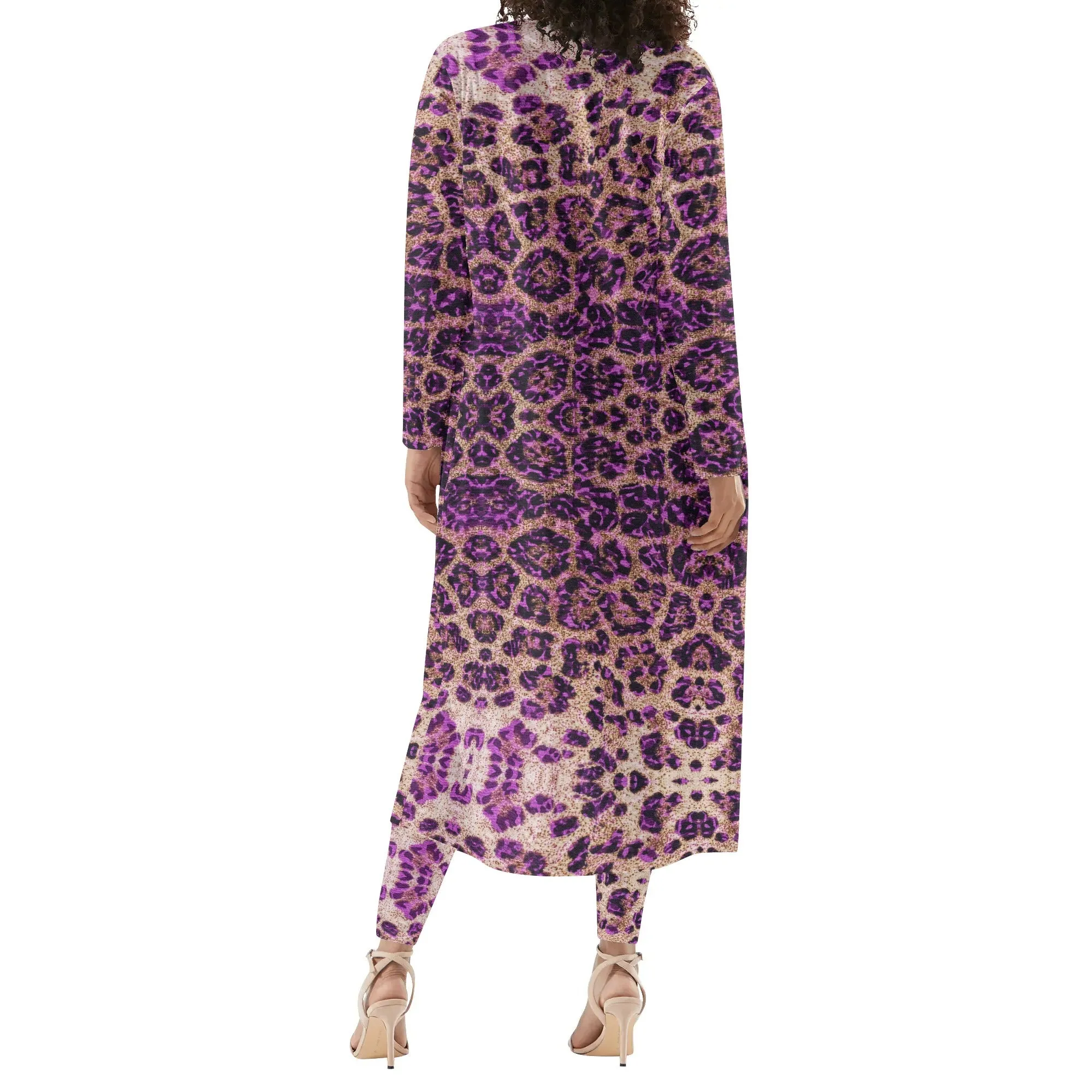 Cheetah Long Sleeve Cardigan and Leggings Set