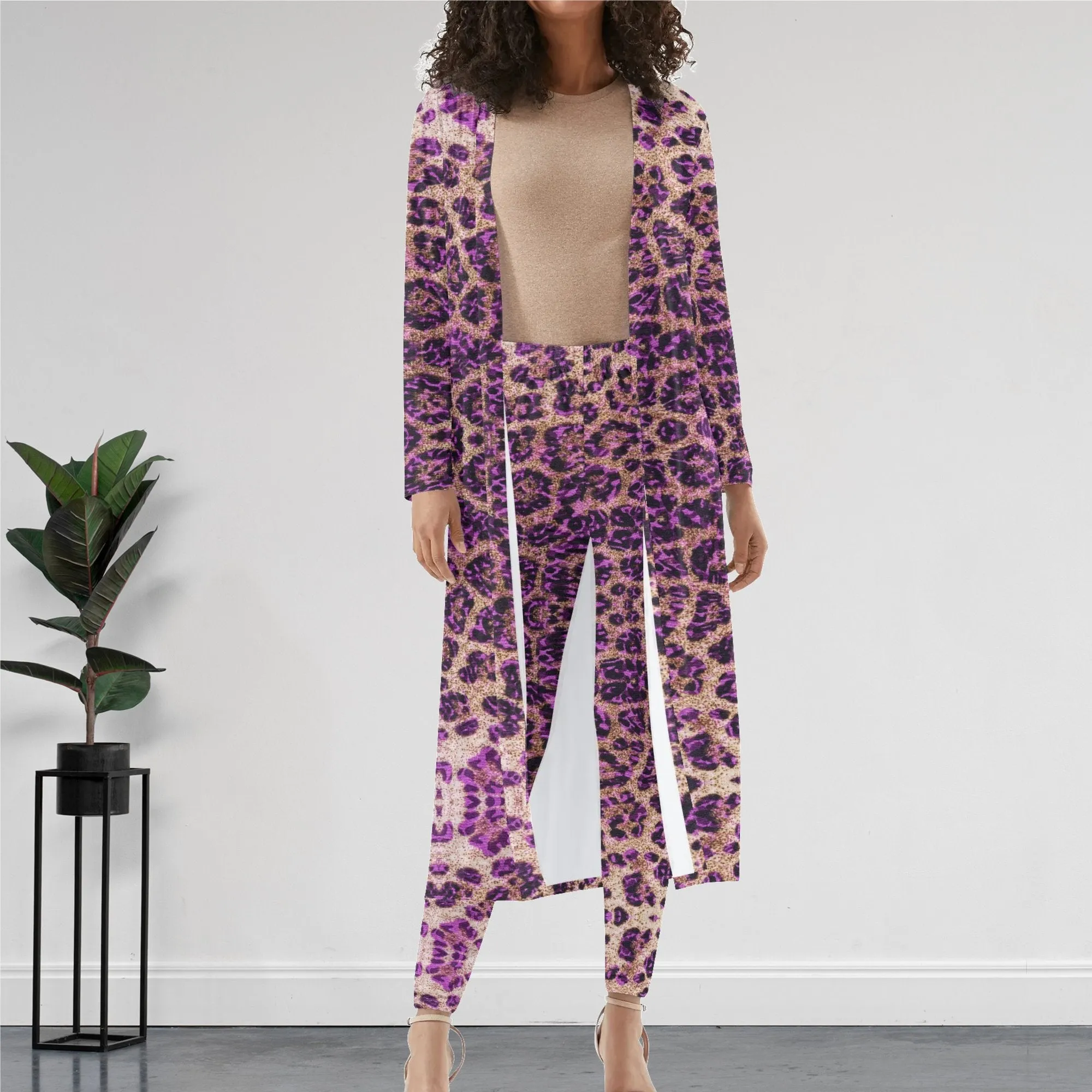 Cheetah Long Sleeve Cardigan and Leggings Set