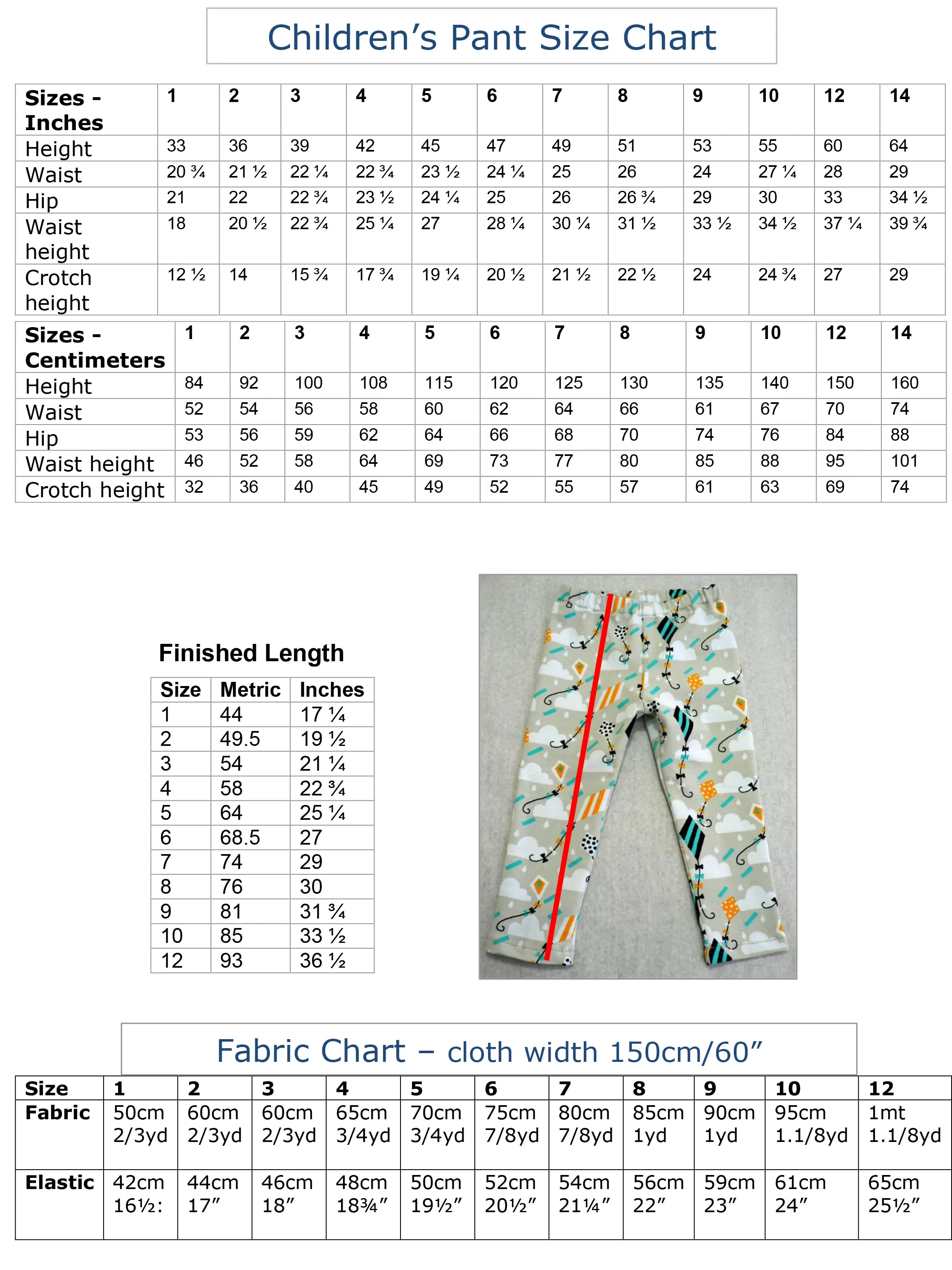 Children's Leggings sewing pattern sizes 1 - 12 years, for boys and girls.