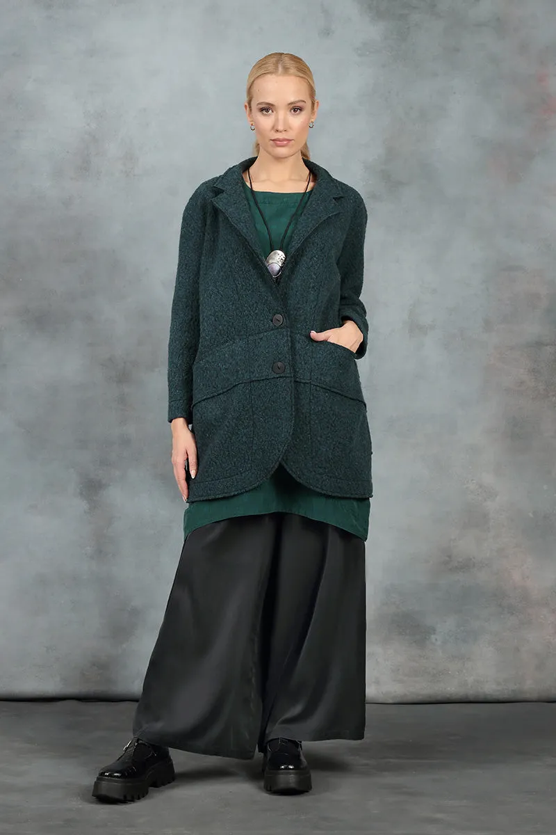 Collar Teal Plush Wool Cotton Jacket-Coat