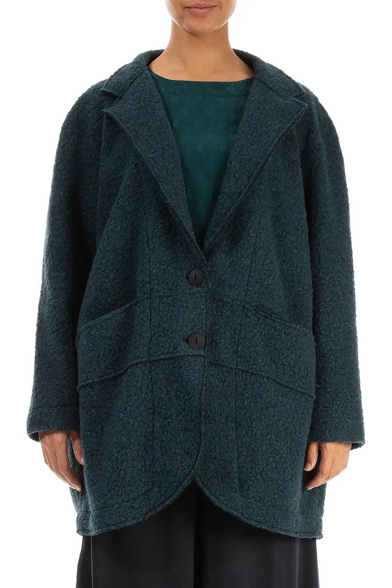 Collar Teal Plush Wool Cotton Jacket-Coat