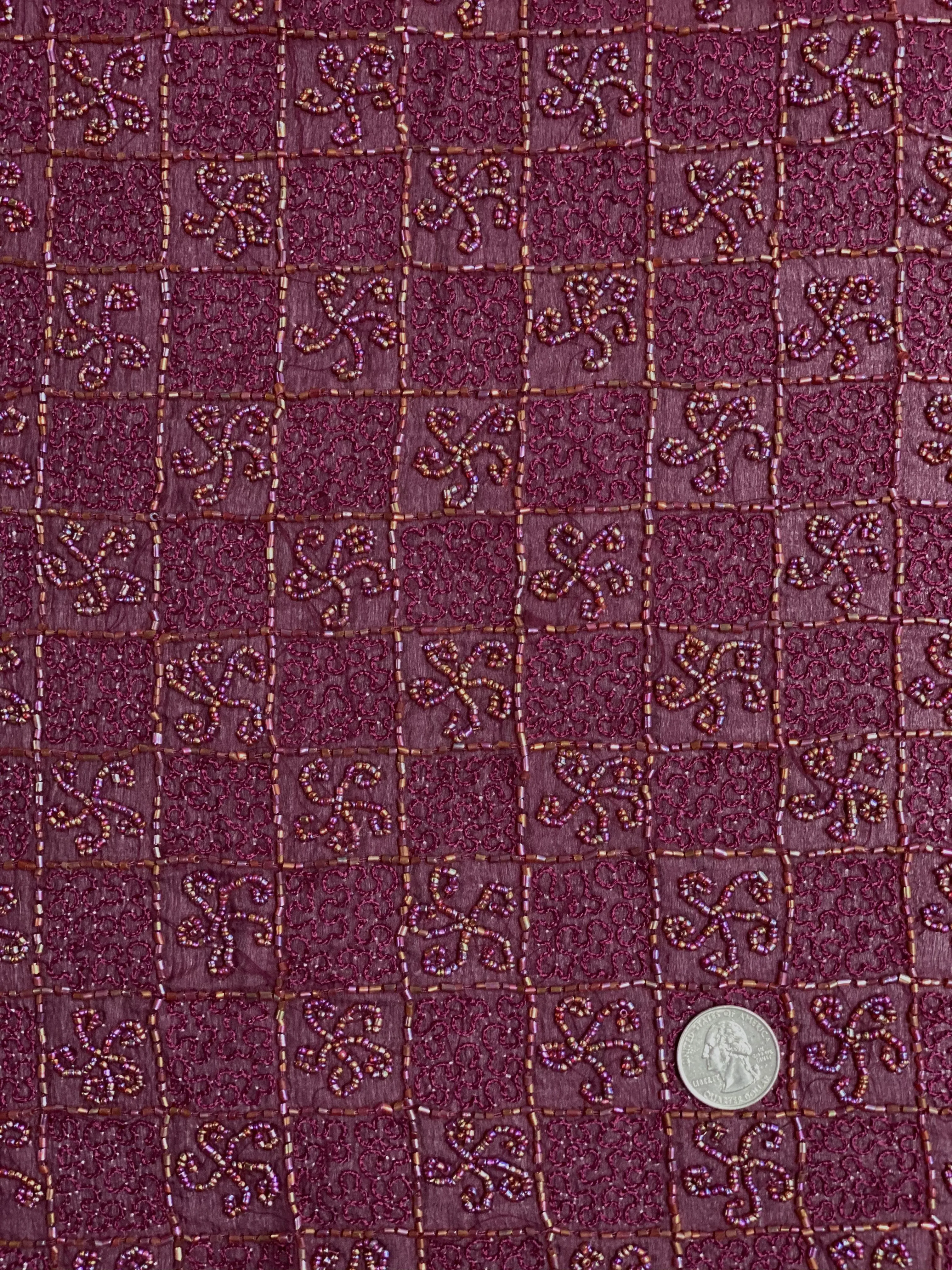 Cordovan Sequin & Beads On Silk Chiffon JEC-065-1 Fabric