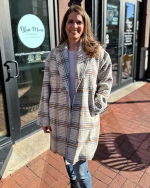 Cream/Camel Plaid Coat