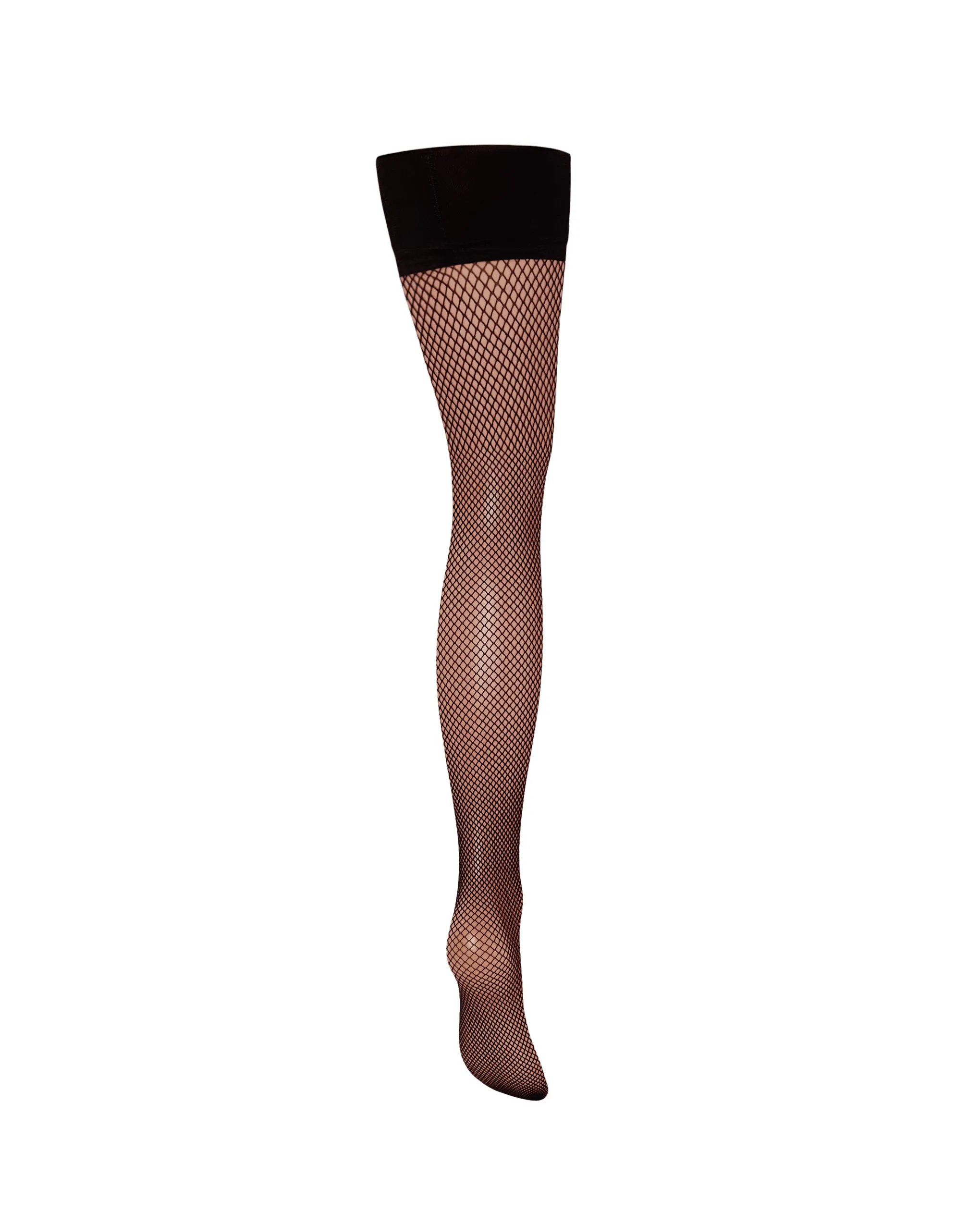 Fishnet Leg/Plain Top Stockings Black