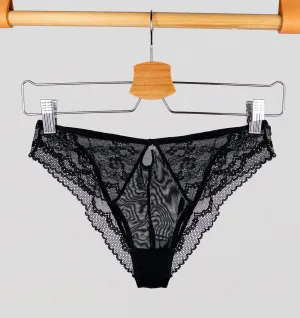 Floral lace tanga [Black]