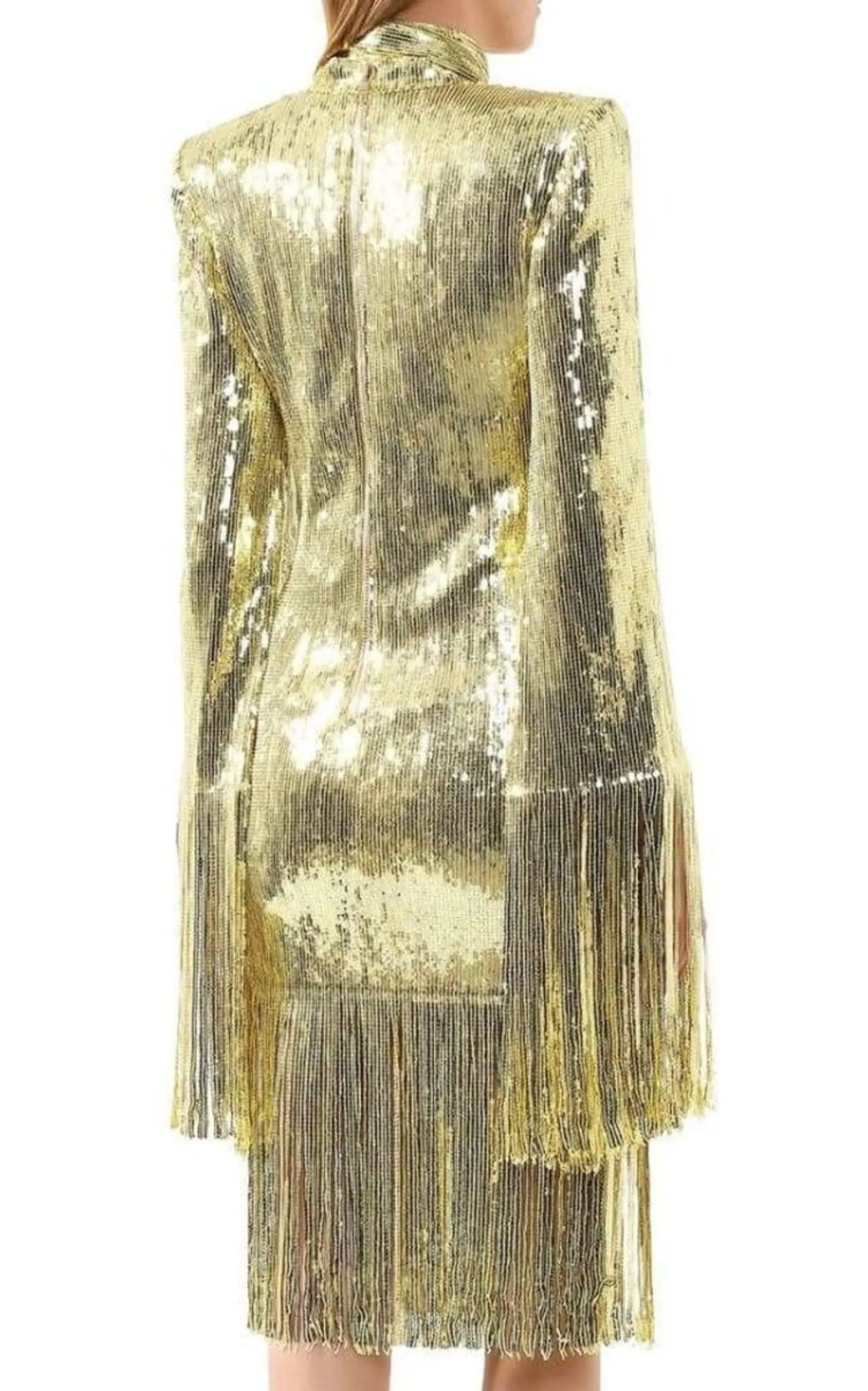 Fringed Gold Sequined Midi Dress