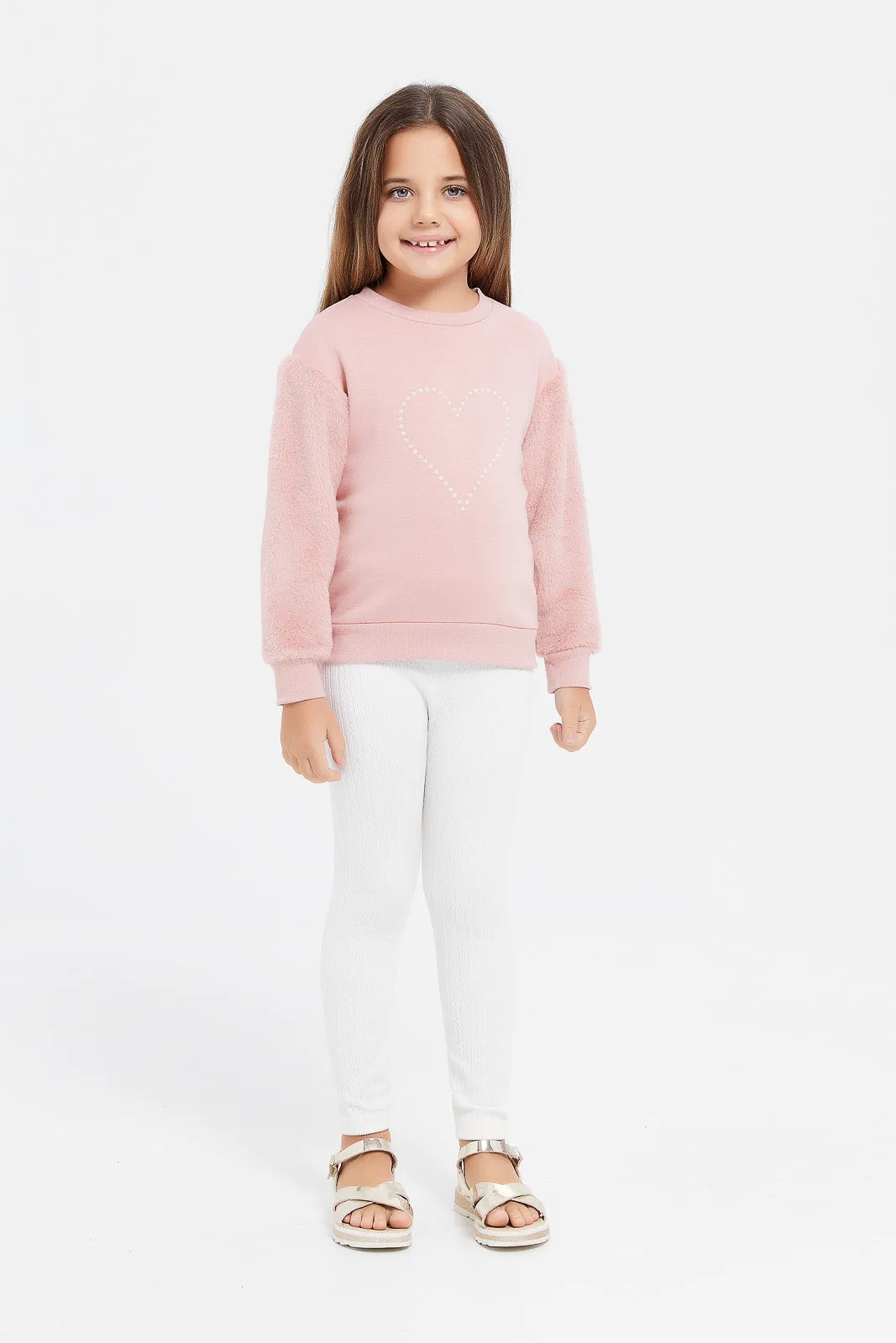 Girls Pink Sweatshirt With Fur Sleeve