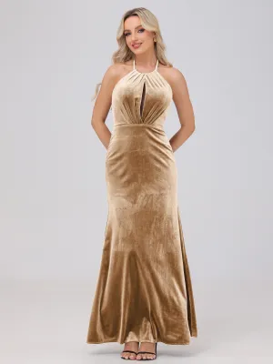 Halter Sheath/Column Long Velvet Bridesmaid Dresses