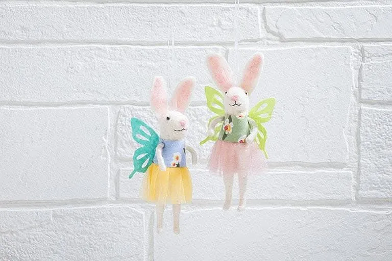 Handcrafted Bunny with Wings Ornament - Whimsical Easter Decor