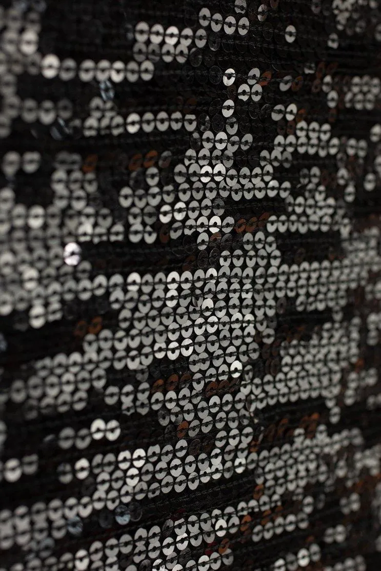 Jet Black Sequins & Beads on Silk Chiffon JEC-132-11 Fabric