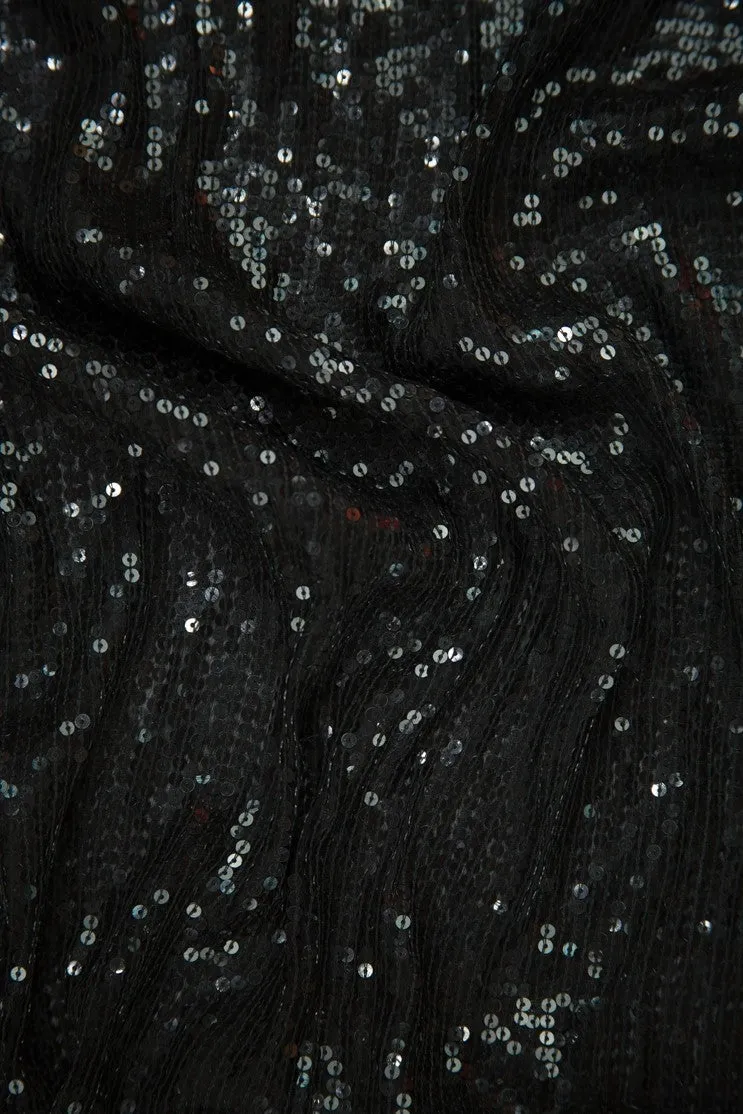 Jet Black Sequins & Beads on Silk Chiffon JEC-132-11 Fabric