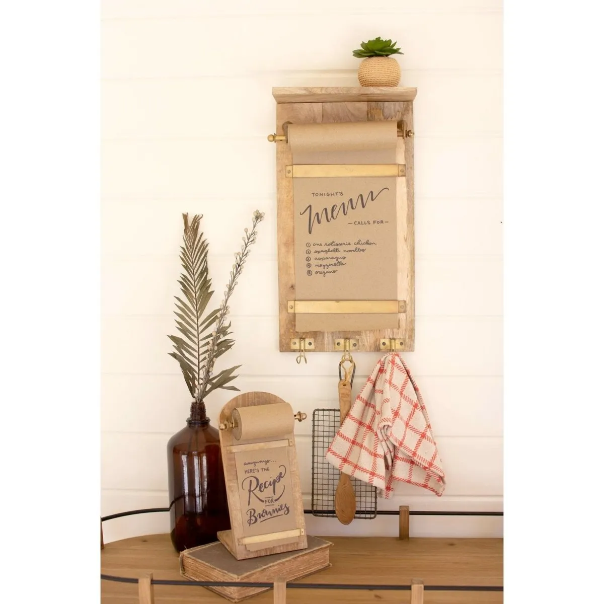 Kalalou - WOODEN WALL NOTE ROLL WITH COAT HOOKS - NDE1466