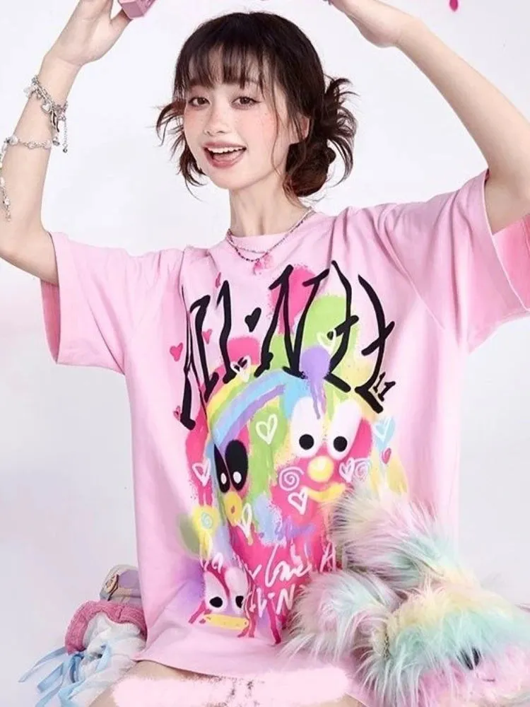 KOSAHIKI Pink Harajuku Graphic T-shirt