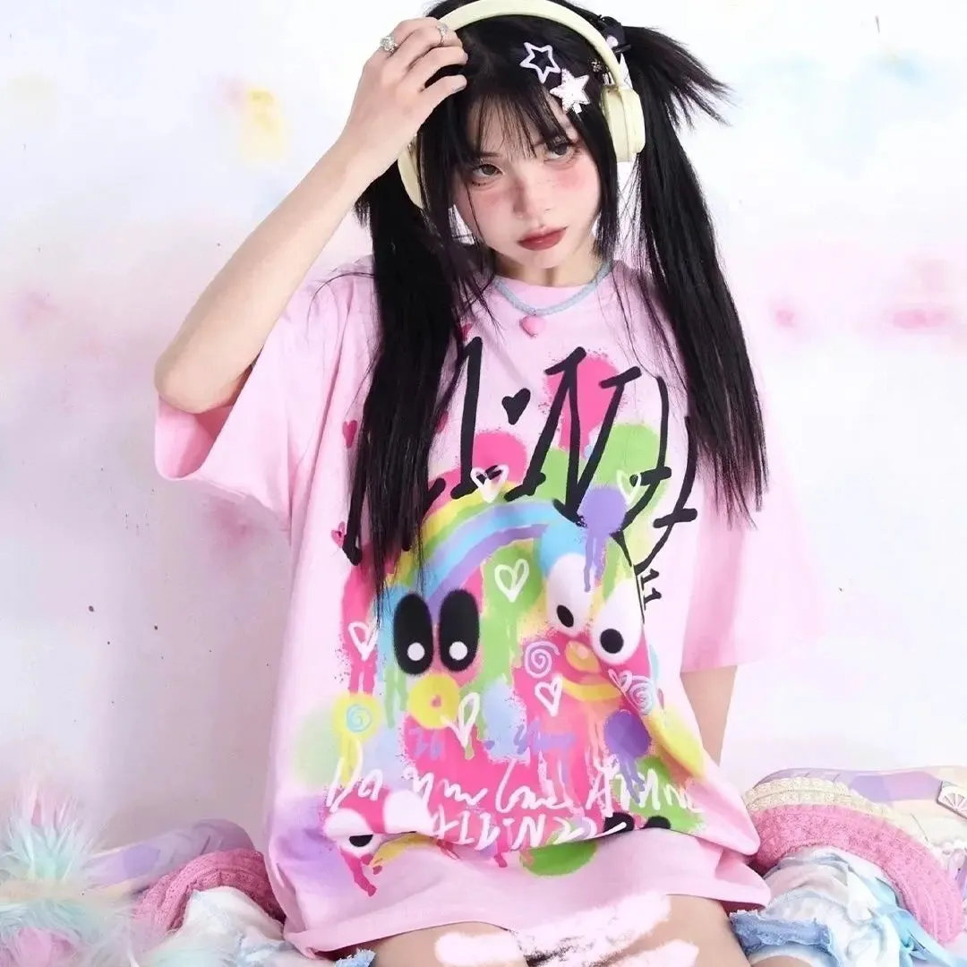 KOSAHIKI Pink Harajuku Graphic T-shirt