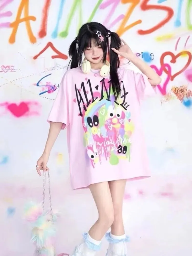 KOSAHIKI Pink Harajuku Graphic T-shirt