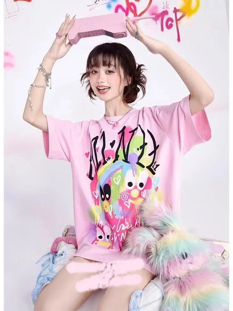 KOSAHIKI Pink Harajuku Graphic T-shirt