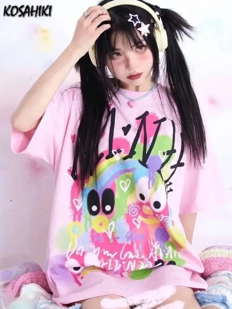 KOSAHIKI Pink Harajuku Graphic T-shirt