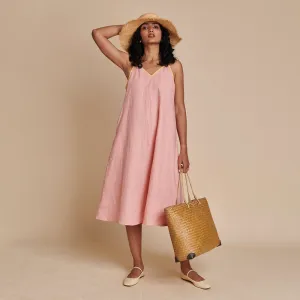 Linen Pink Midi Dress | Adjustable Strap