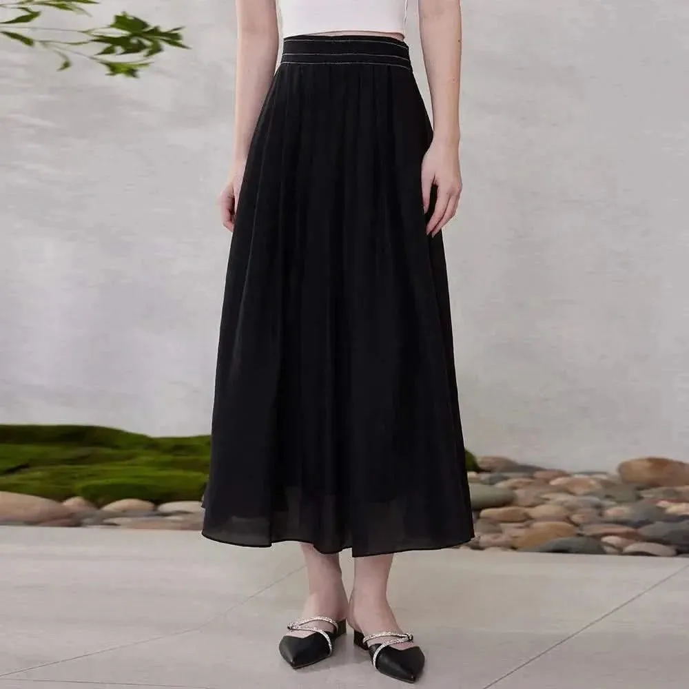 Luxurious Acetate Silk Pleated Ankle Skirt