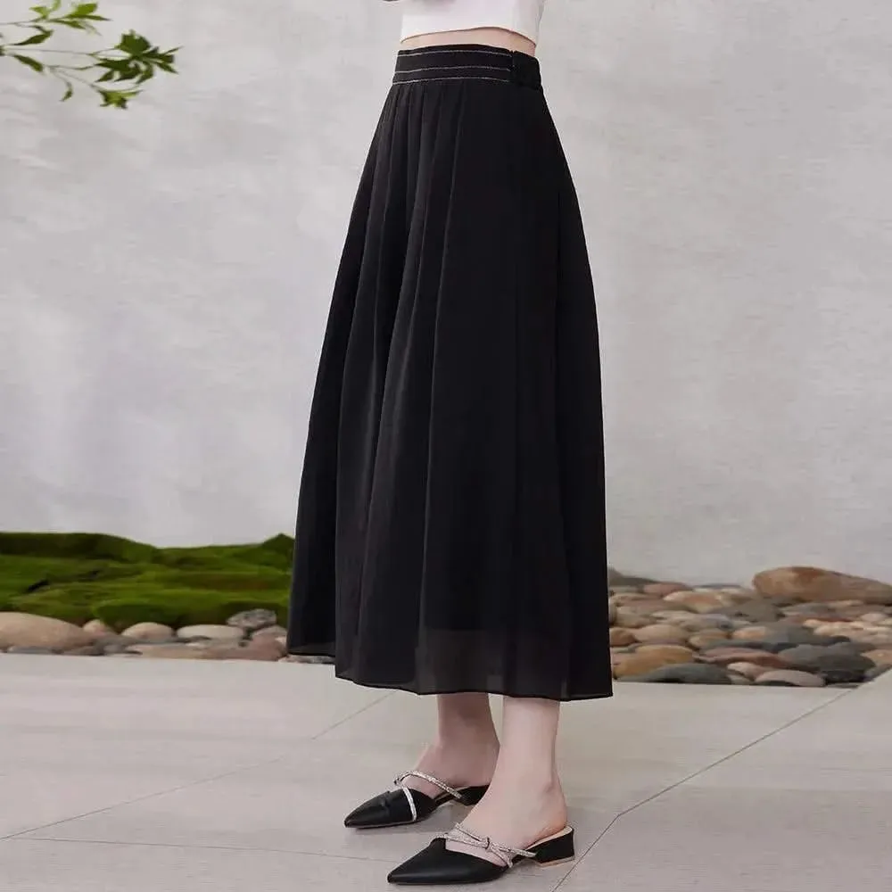 Luxurious Acetate Silk Pleated Ankle Skirt