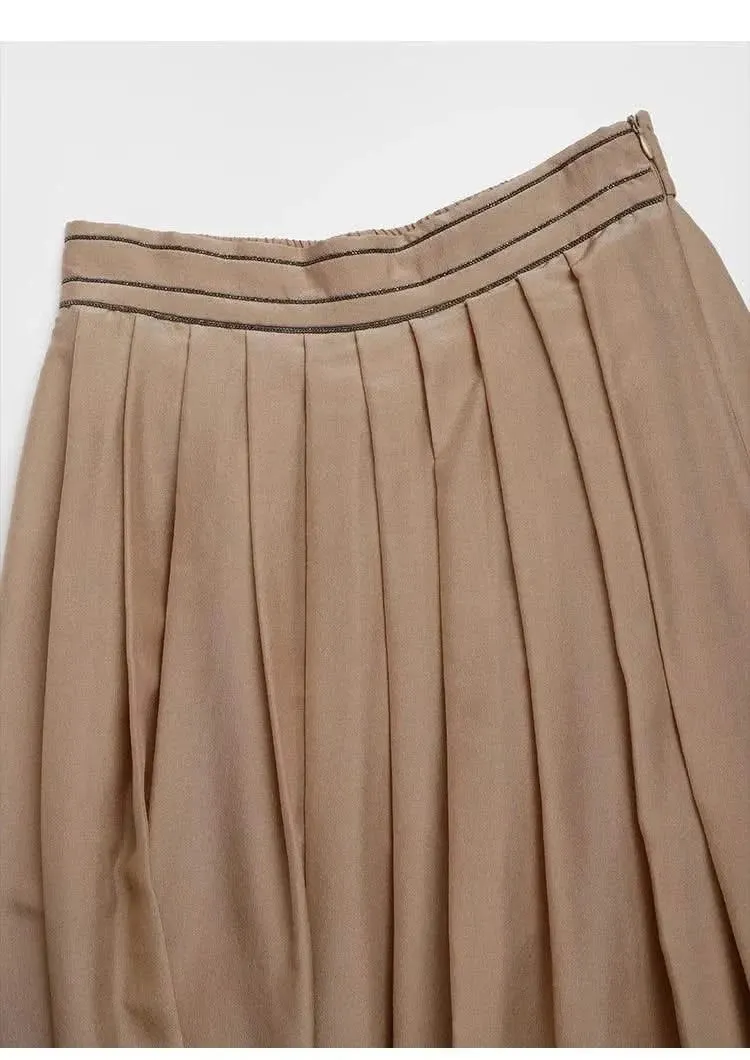 Luxurious Acetate Silk Pleated Ankle Skirt