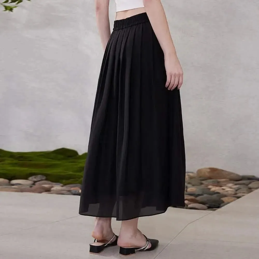 Luxurious Acetate Silk Pleated Ankle Skirt