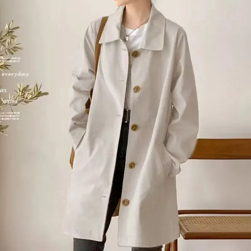 Medium-length Korean Style Trench Loose Fit Solid Color Versatile Spring Autumn Trendy Innerwear Coat