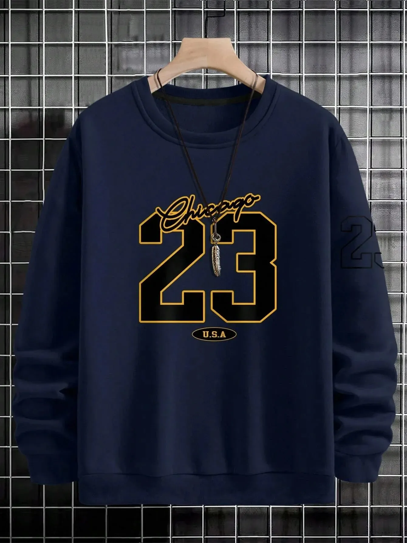 Men's Fleece Sweatshirts with 23 USA Art Letter Design