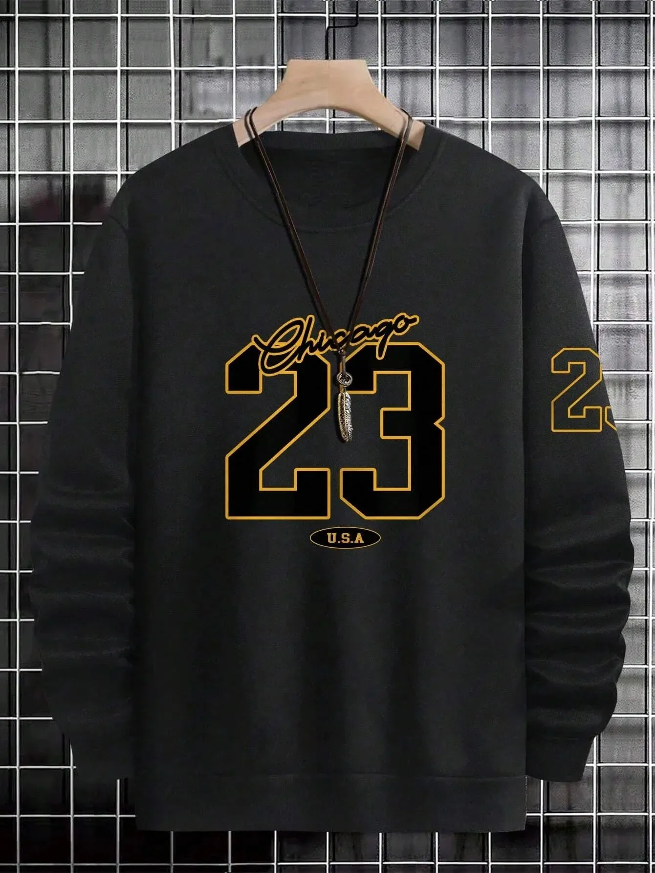 Men's Fleece Sweatshirts with 23 USA Art Letter Design