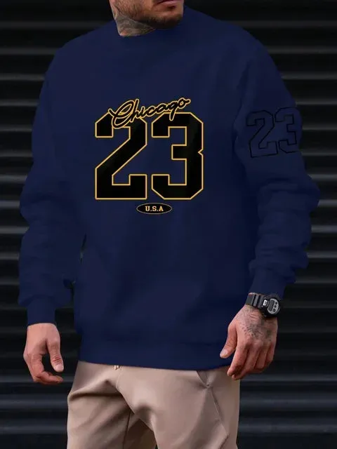 Men's Fleece Sweatshirts with 23 USA Art Letter Design